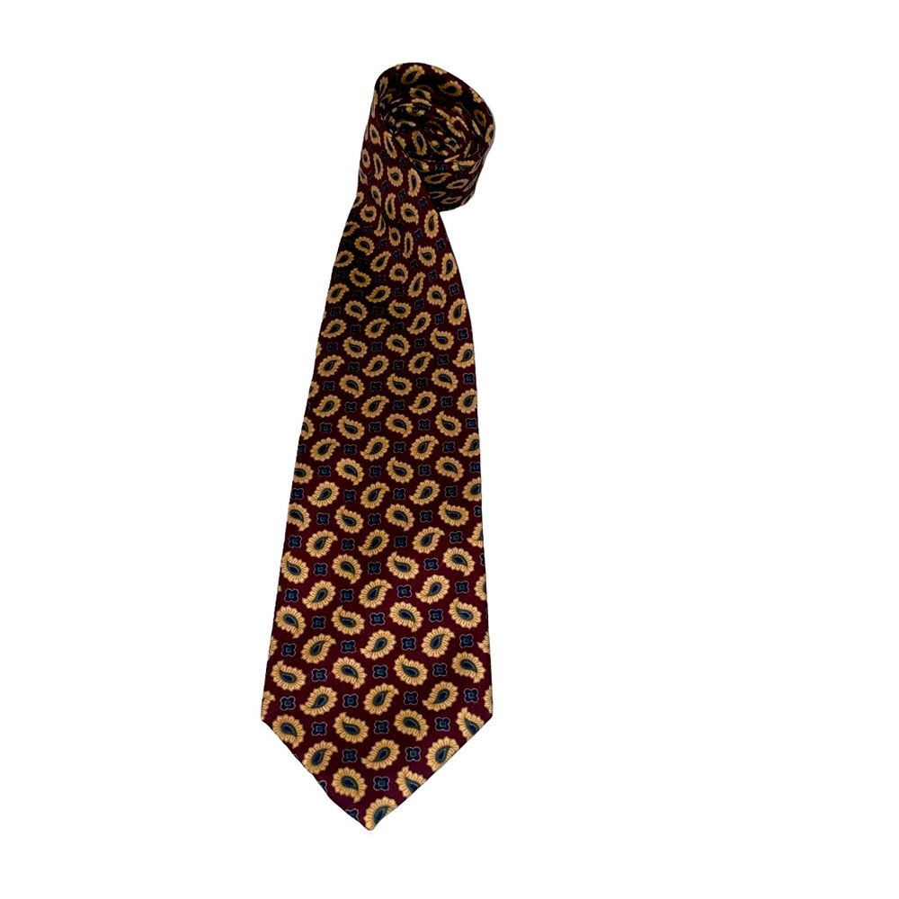 Old Navy Burgundy Silk Tie With Yellow Paisleys